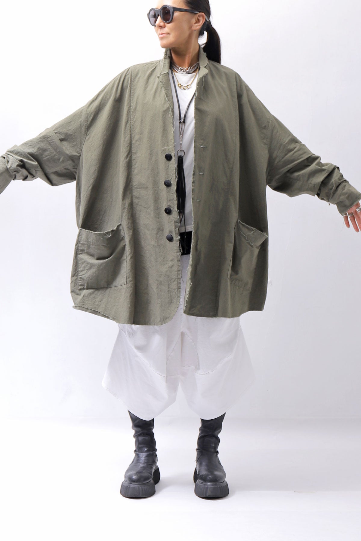 【bajra】 UNISEX LIGHT COTTON SHIRT BLOUSON LONG 157QB01LG_MILITARY
