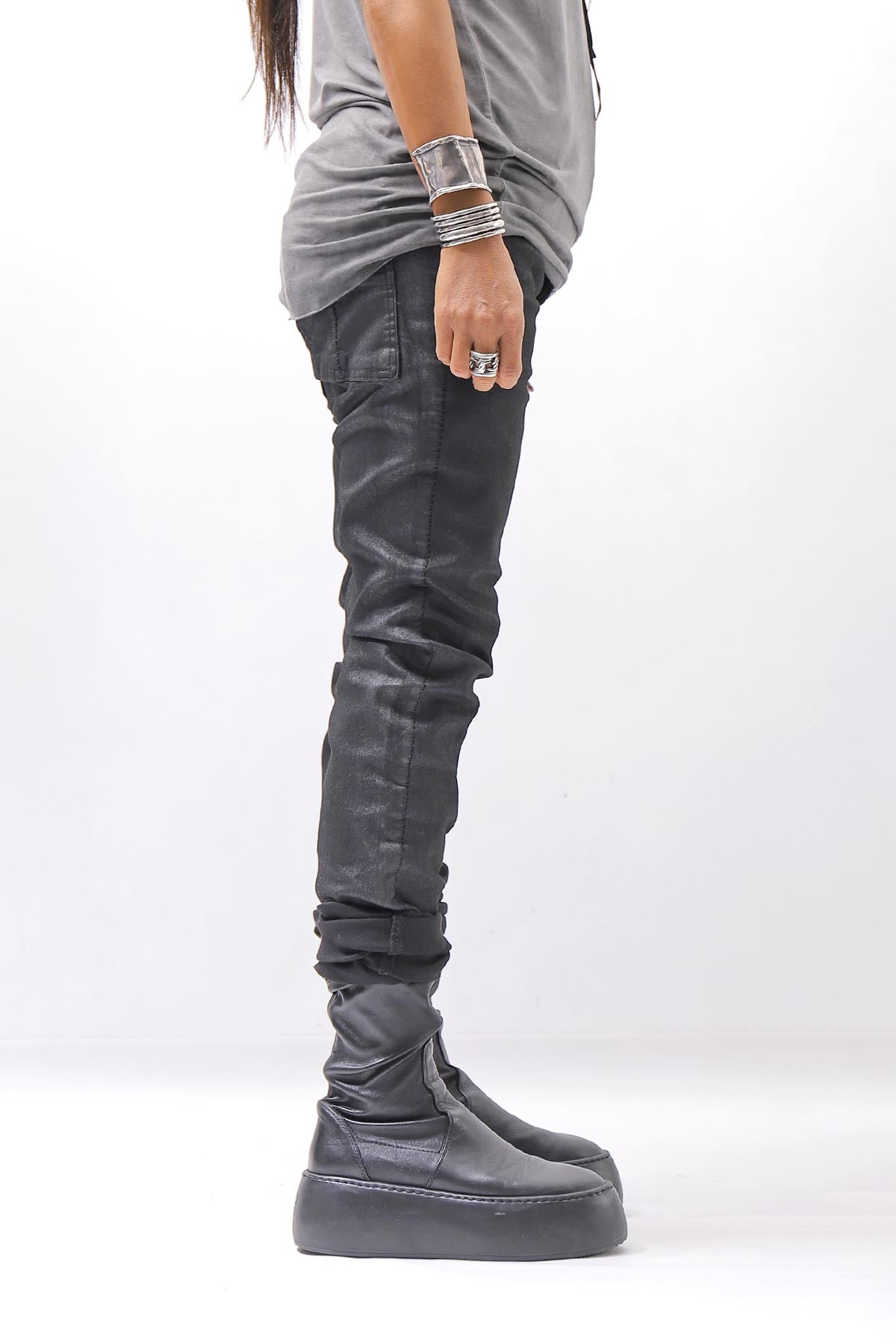 【thom/krom】 UNISEX COATED STRETCH DENIM PANTS MT107_BLACK COATED