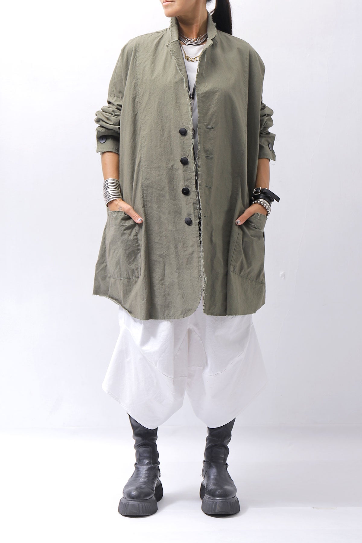 【bajra】 UNISEX LIGHT COTTON SHIRT BLOUSON LONG 157QB01LG_MILITARY