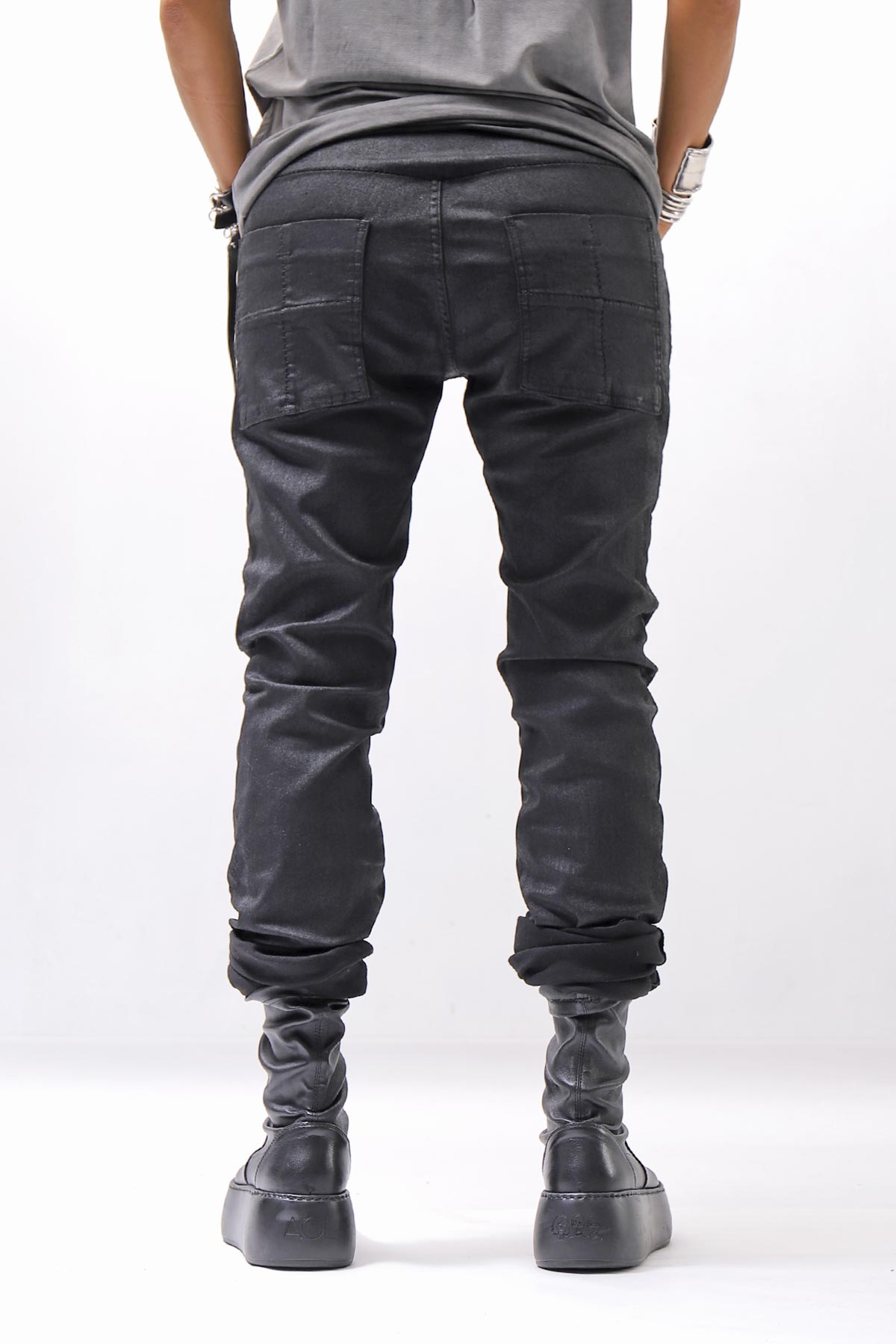 【thom/krom】 UNISEX COATED STRETCH DENIM PANTS MT107_BLACK COATED