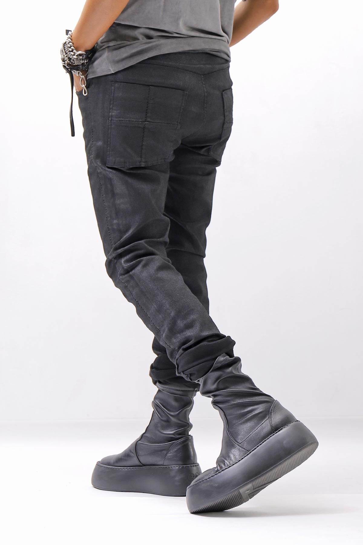 【thom/krom】 UNISEX COATED STRETCH DENIM PANTS MT107_BLACK COATED