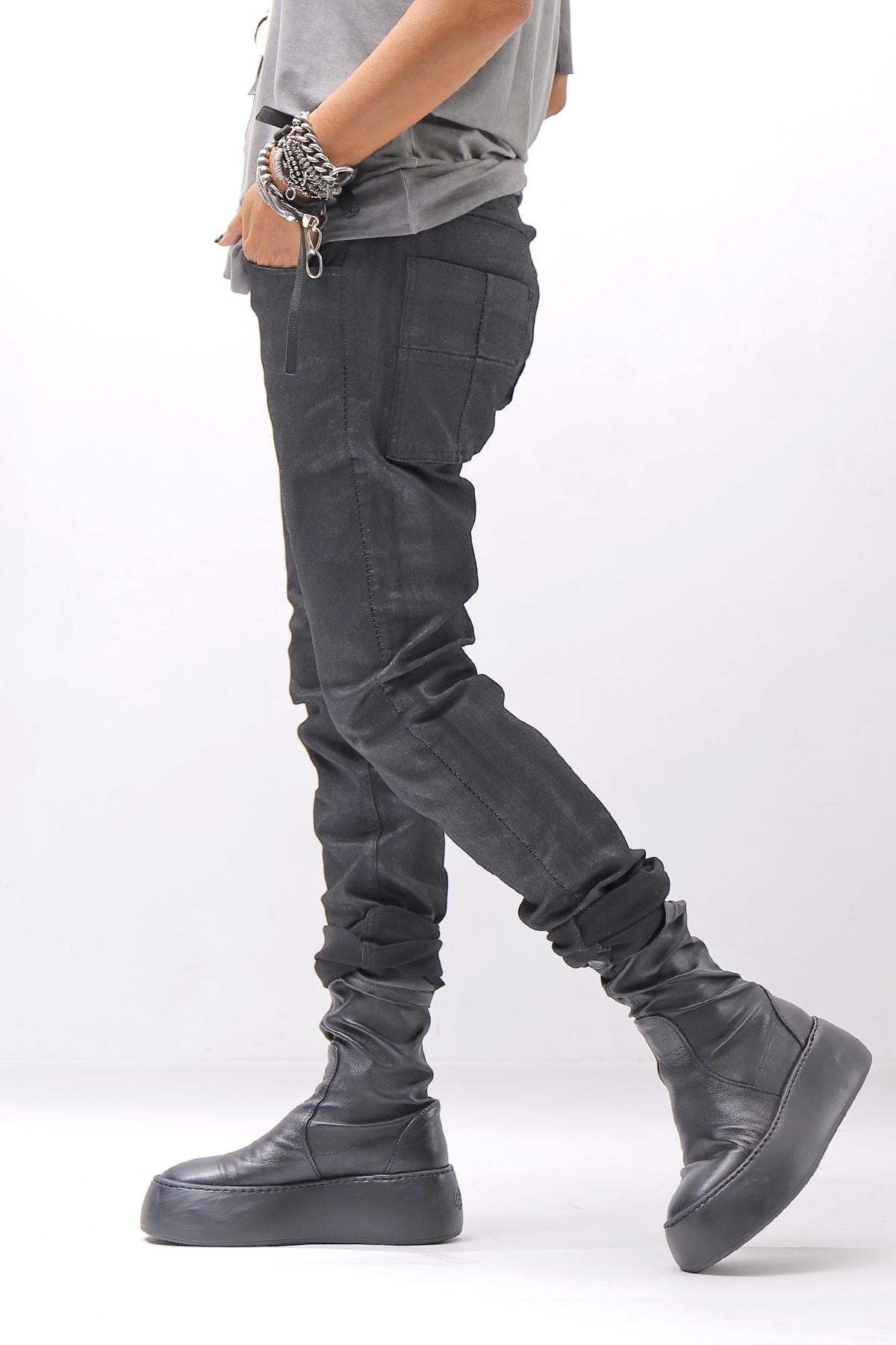 【thom/krom】 UNISEX COATED STRETCH DENIM PANTS MT107_BLACK COATED