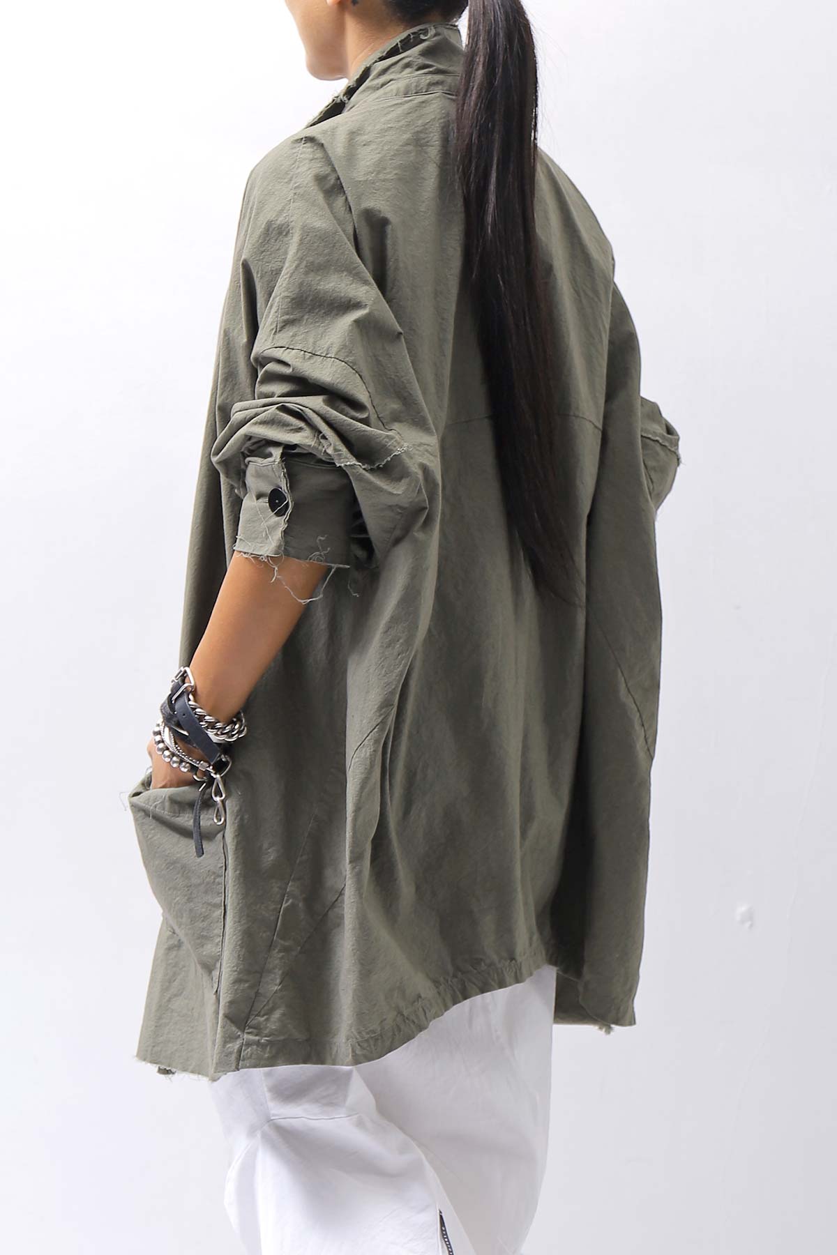 【bajra】 UNISEX LIGHT COTTON SHIRT BLOUSON LONG 157QB01LG_MILITARY