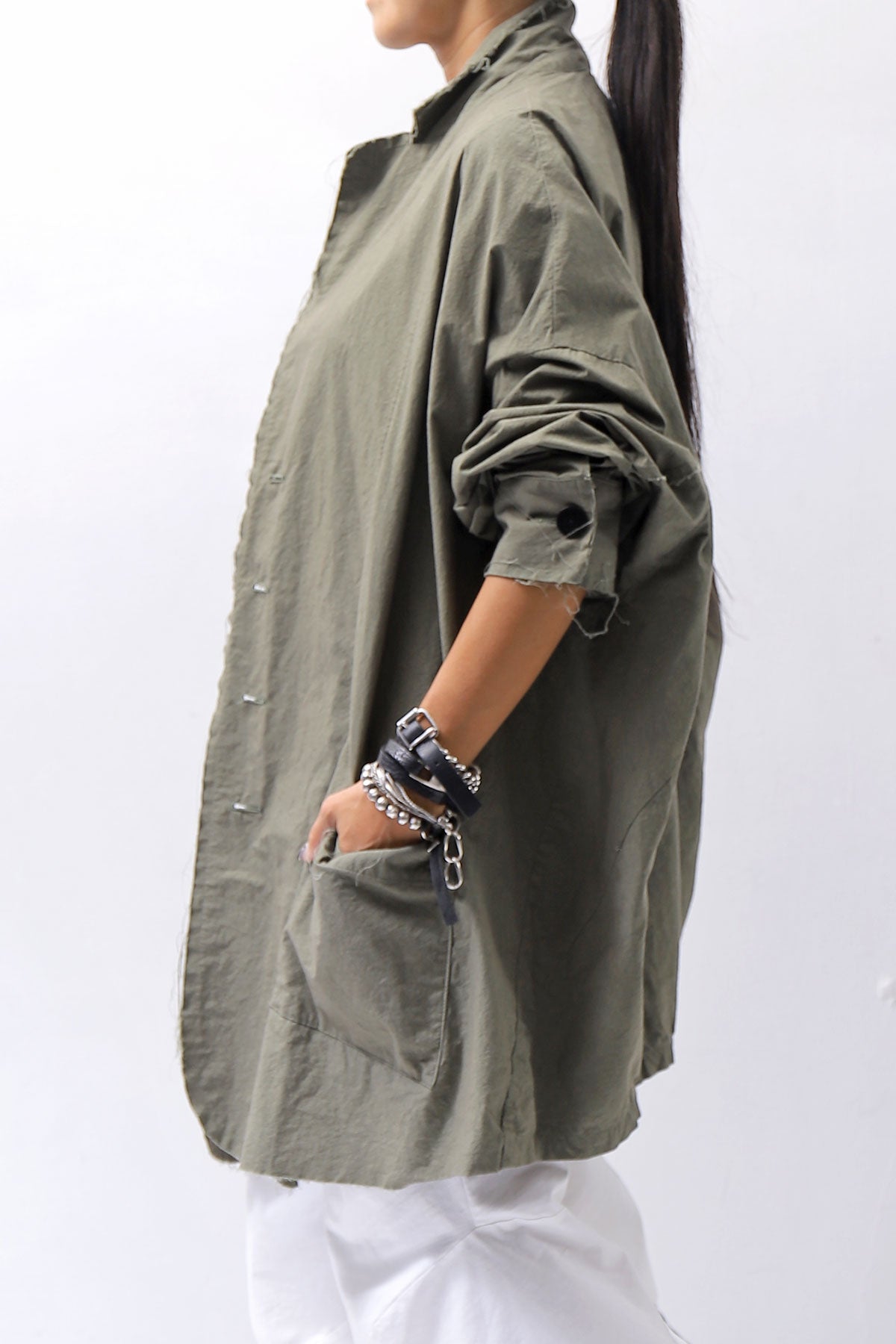 【bajra】 UNISEX LIGHT COTTON SHIRT BLOUSON LONG 157QB01LG_MILITARY