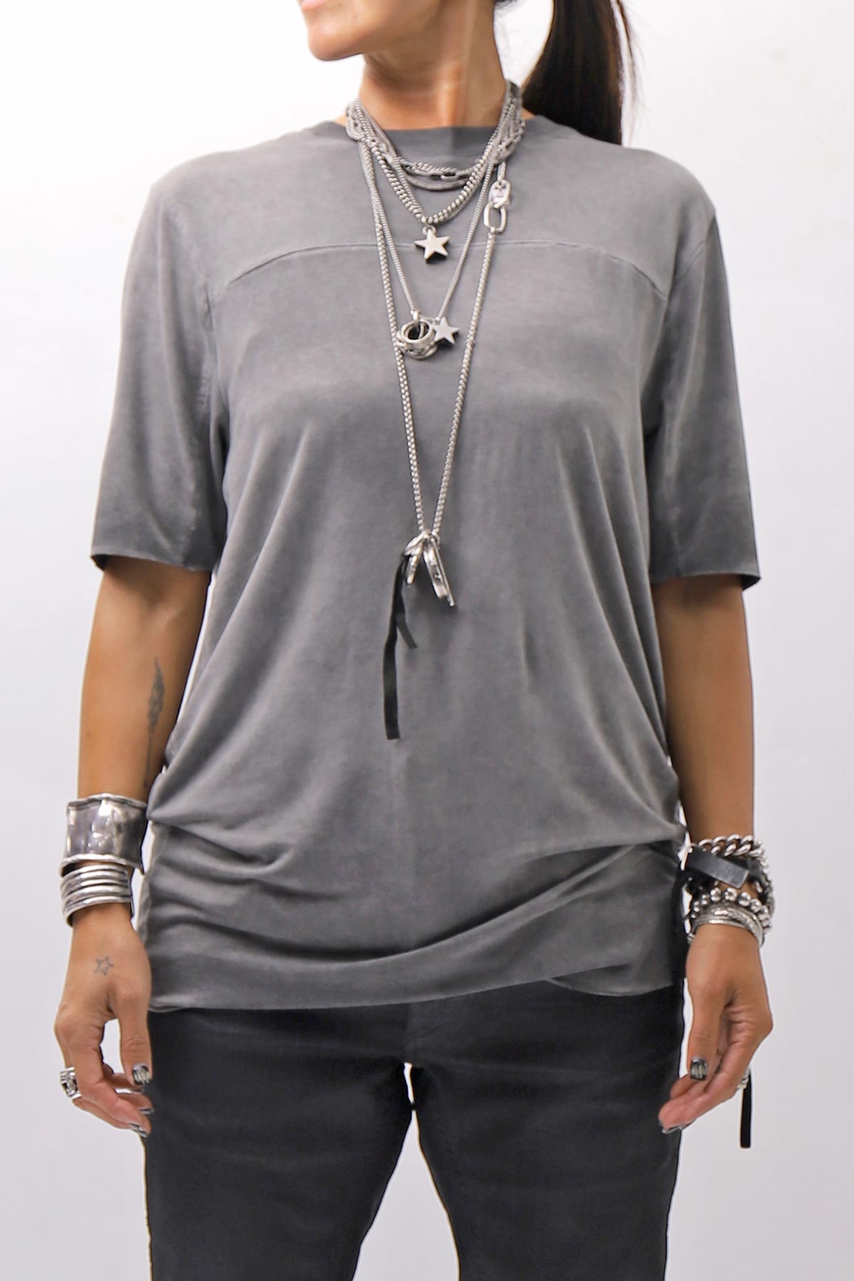 【thom/krom】 UNISEX VISCOSE STRETCH REGULAR FIT TEE MTS973_COLD DYE GREY