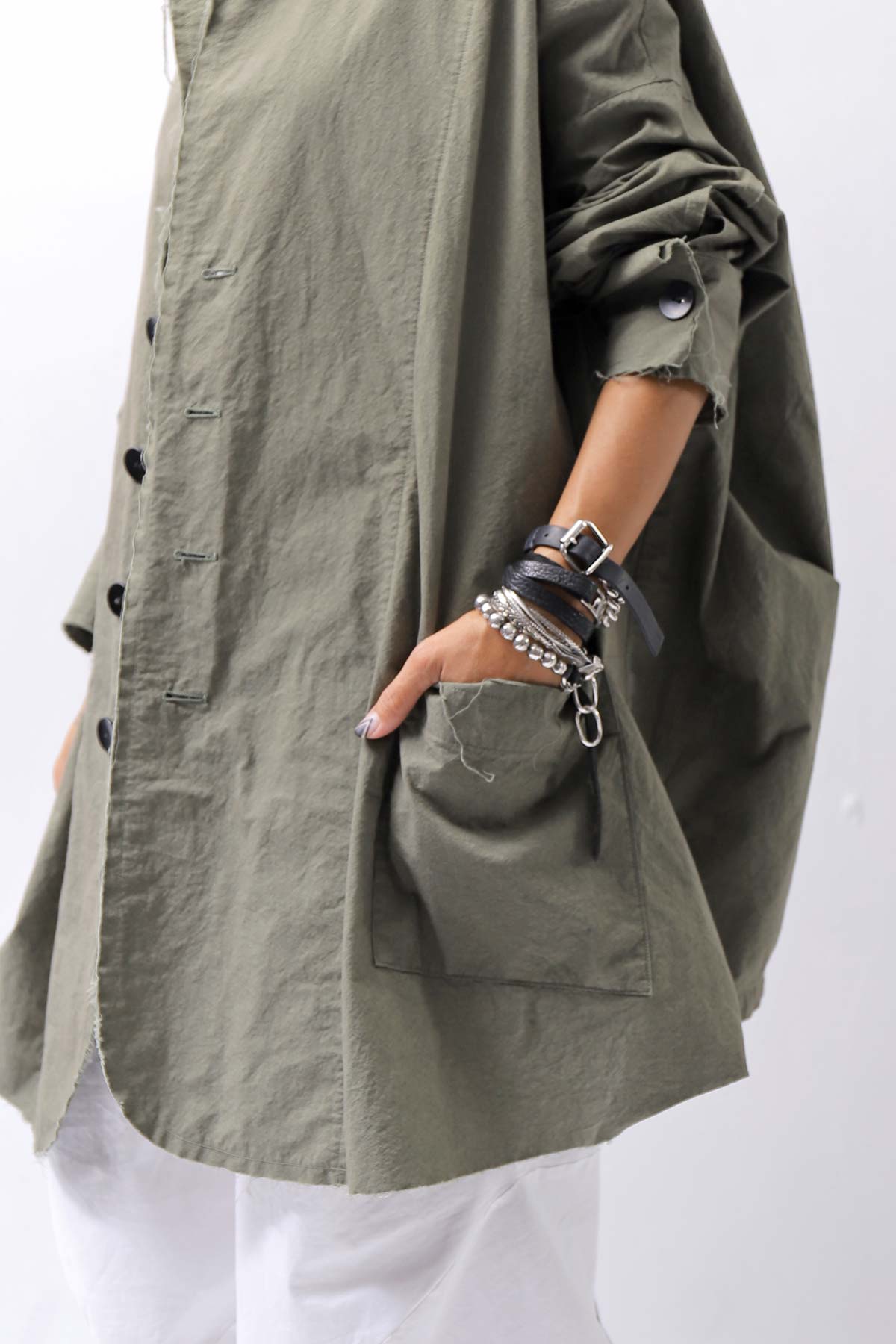 【bajra】 UNISEX LIGHT COTTON SHIRT BLOUSON LONG 157QB01LG_MILITARY