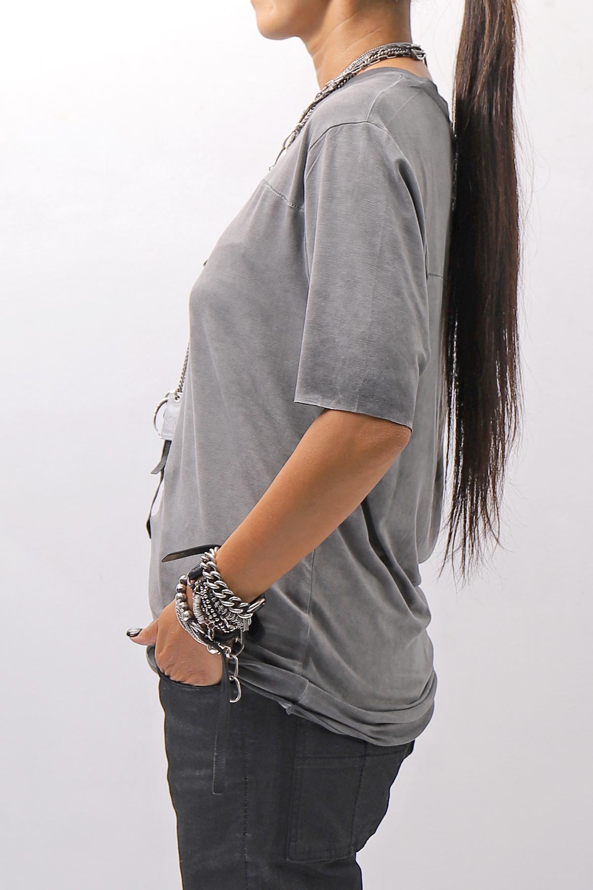 【thom/krom】 UNISEX VISCOSE STRETCH REGULAR FIT TEE MTS973_COLD DYE GREY