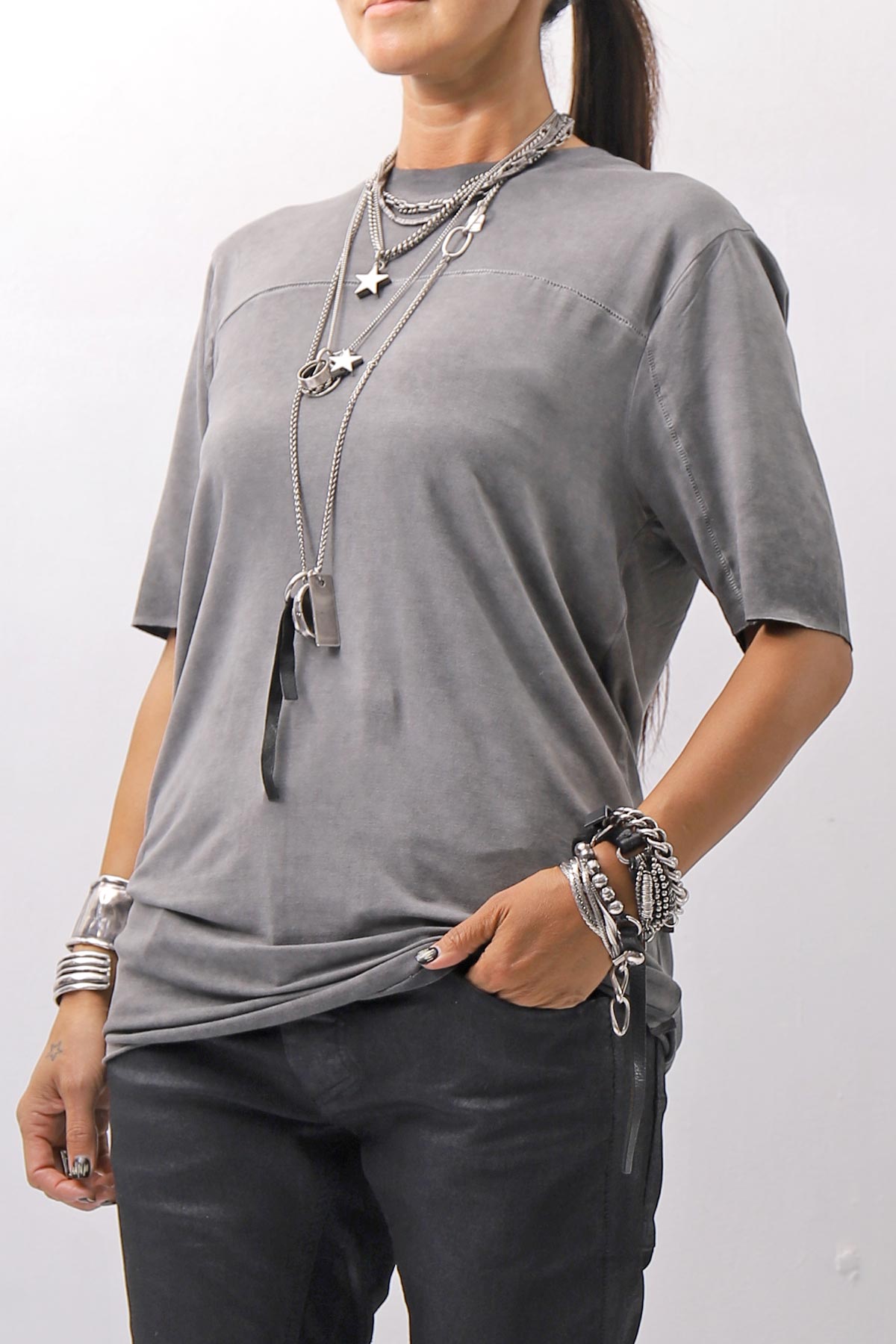 【thom/krom】 UNISEX VISCOSE STRETCH REGULAR FIT TEE MTS973_COLD DYE GREY