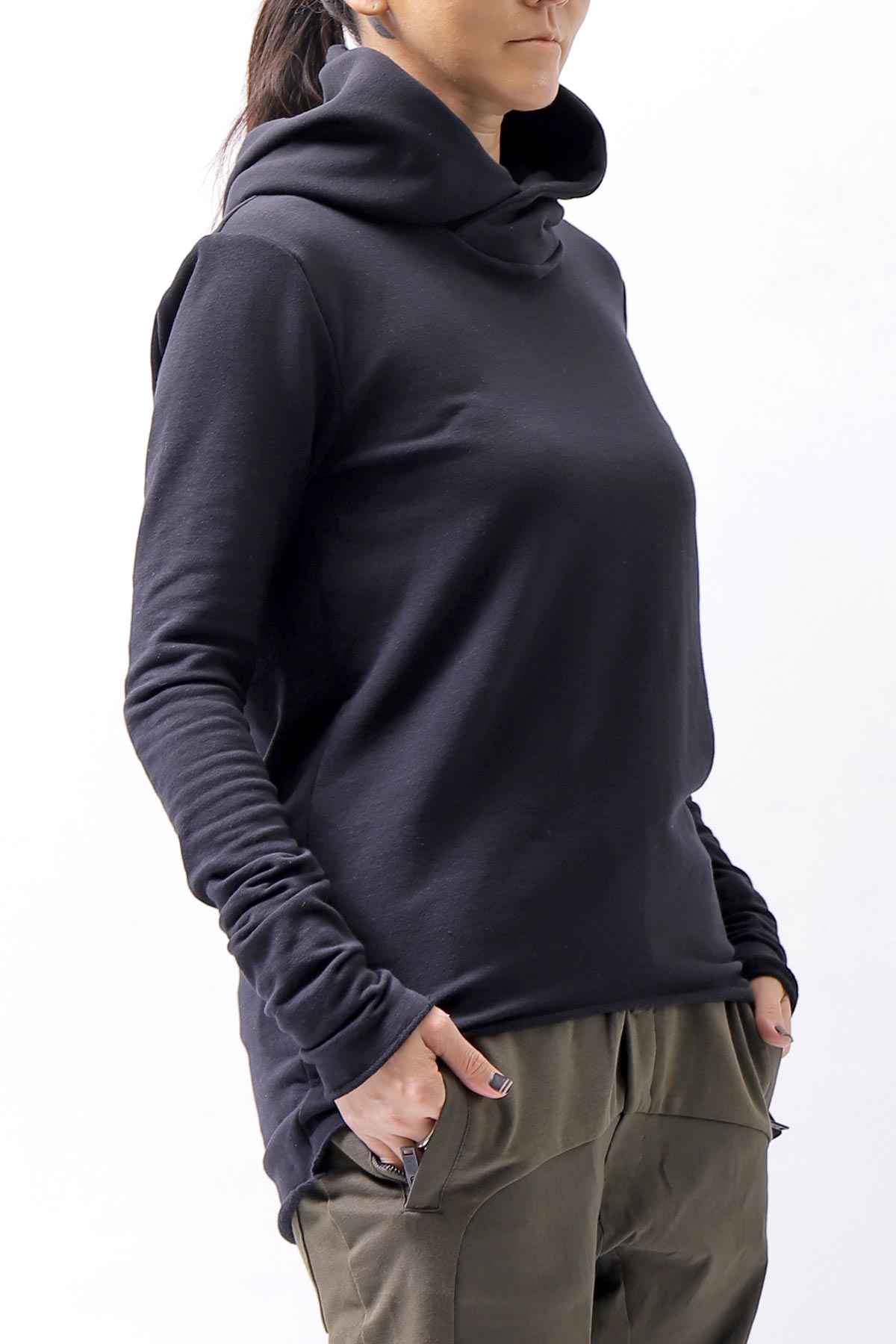 【bajra】 UNISEX SUPER STRETCH COTTON HOODIE TOP 150QK03_BLACK