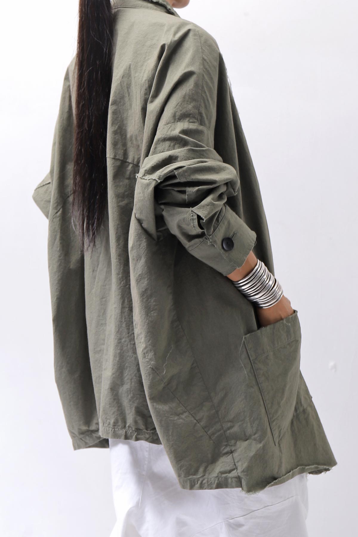 【bajra】 UNISEX LIGHT COTTON SHIRT BLOUSON LONG 157QB01LG_MILITARY