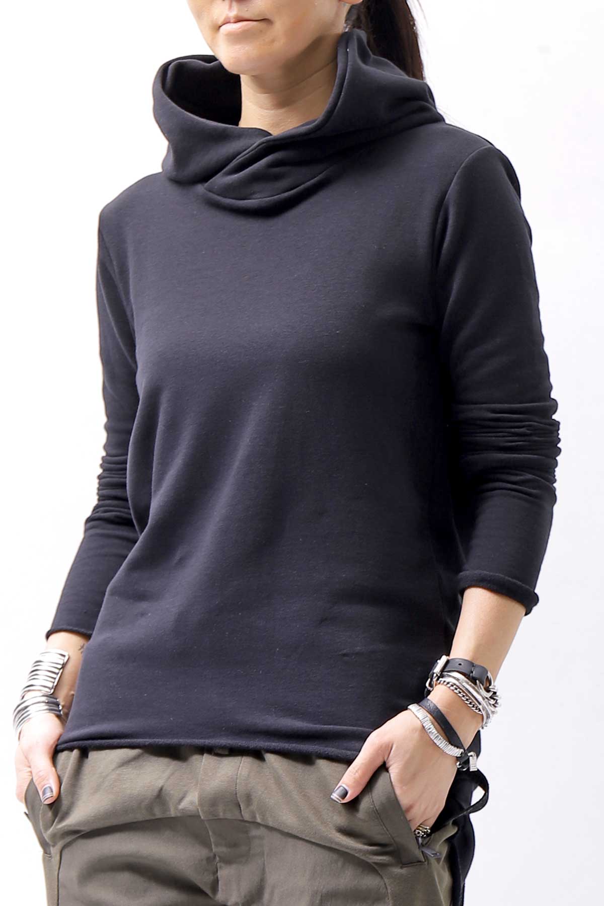 【bajra】 UNISEX SUPER STRETCH COTTON HOODIE TOP 150QK03_BLACK