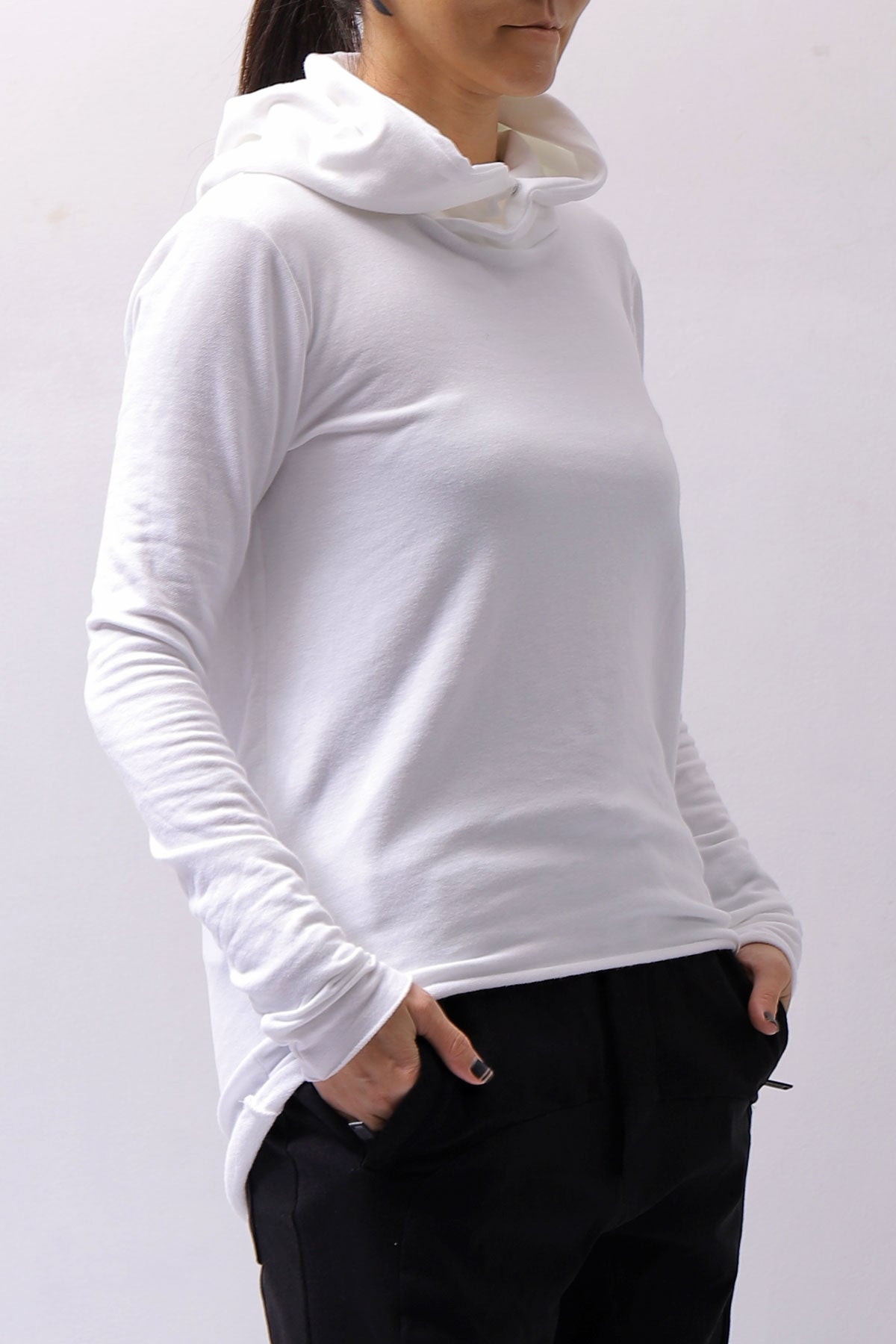 【bajra】 UNISEX SUPER STRETCH COTTON HOODIE TOP 150QK03_WHITE