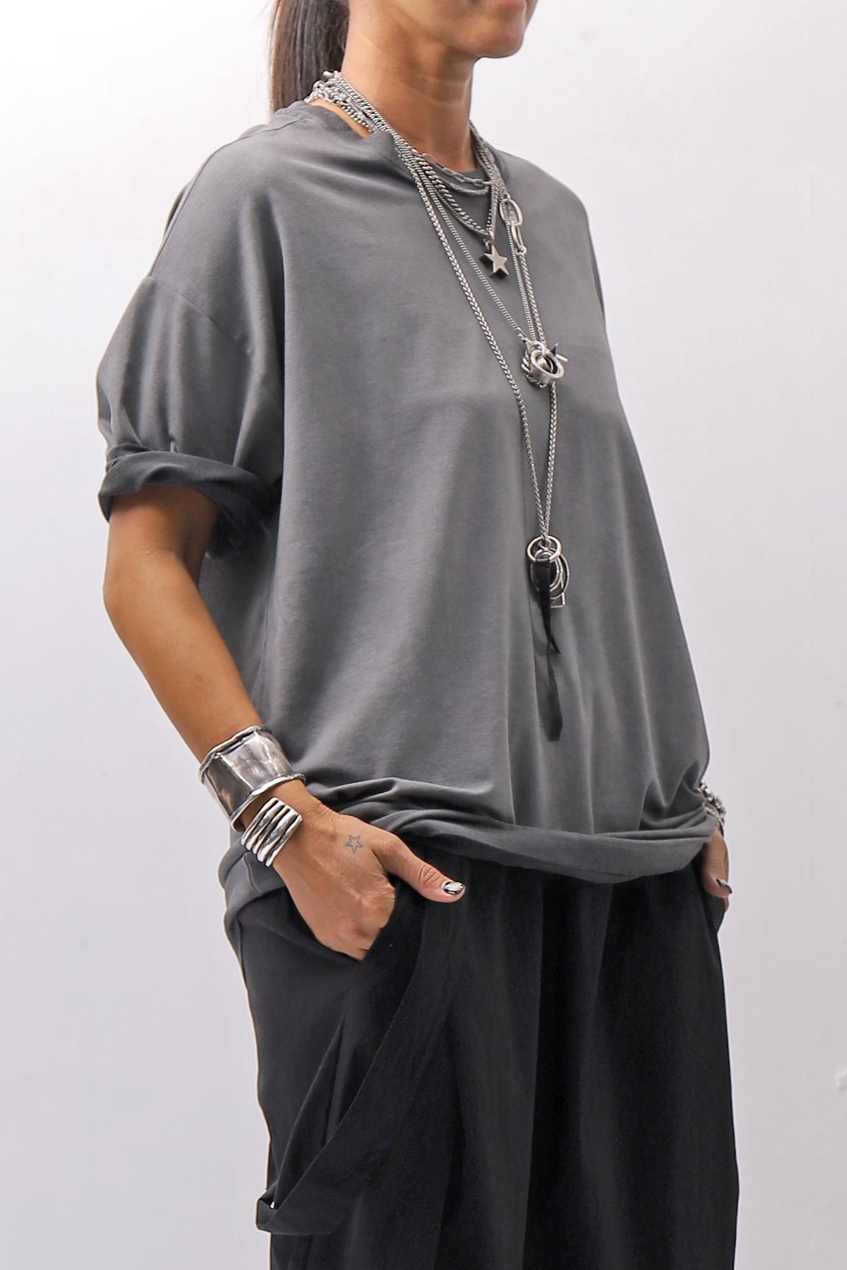 【thom/krom】 UNISEX COTTON MODAL RELAX FIT TEE MTS986_COLD DYE GREY