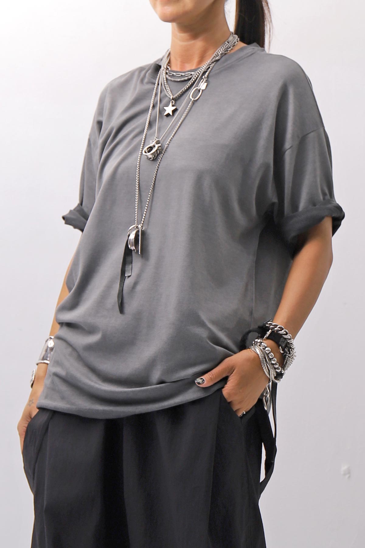 【thom/krom】 UNISEX COTTON MODAL RELAX FIT TEE MTS986_COLD DYE GREY