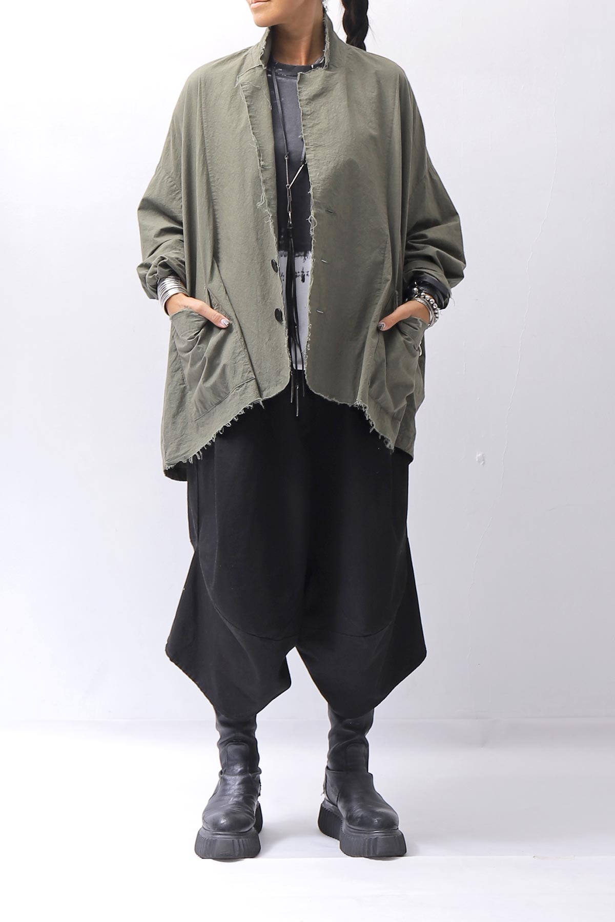 【bajra】 UNISEX LIGHT COTTON SHIRT BLOUSON SHORT 157QB01SH_MILITARY
