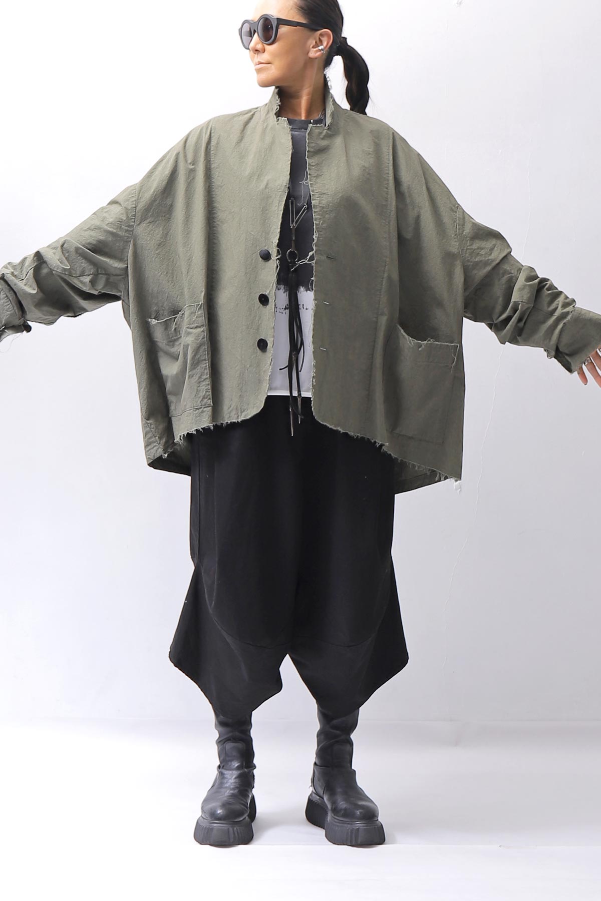 【bajra】 UNISEX LIGHT COTTON SHIRT BLOUSON SHORT 157QB01SH_MILITARY