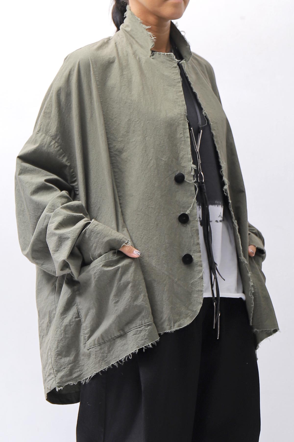 【bajra】 UNISEX LIGHT COTTON SHIRT BLOUSON SHORT 157QB01SH_MILITARY