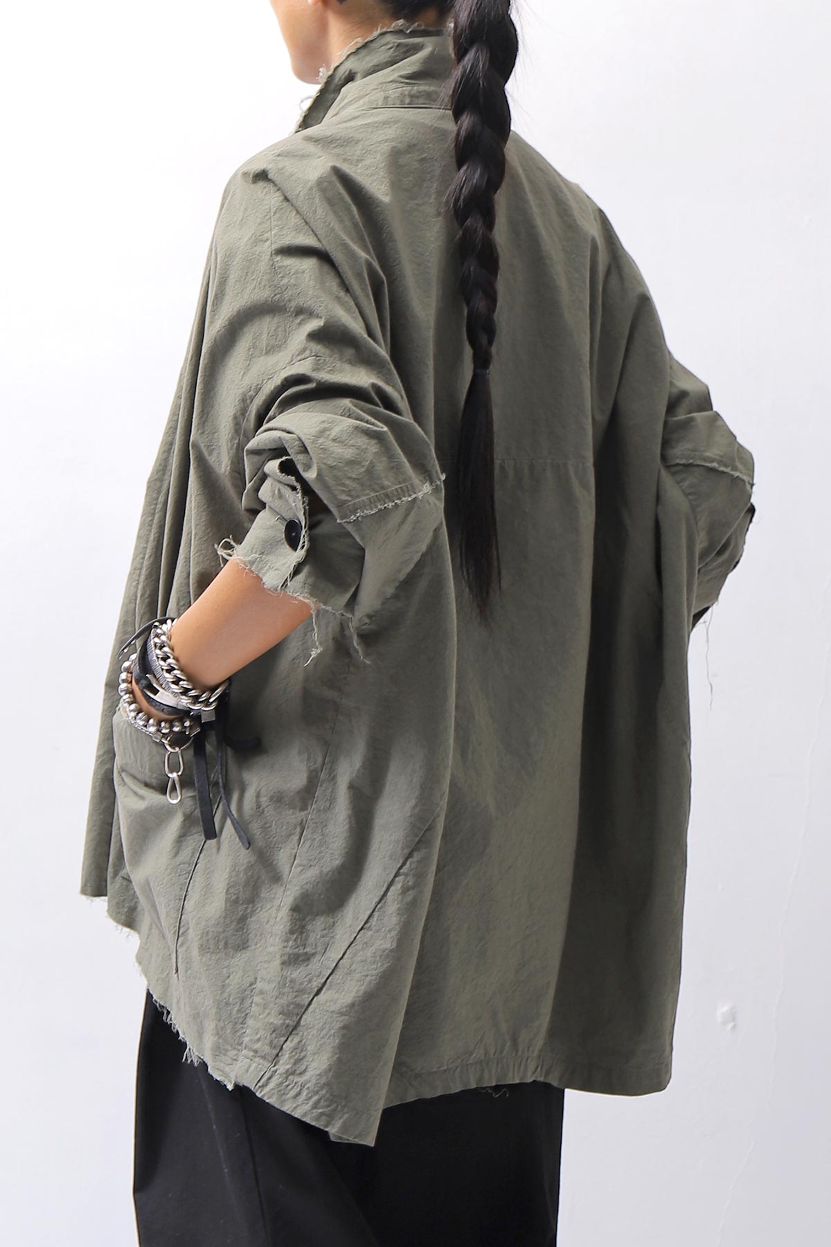 【bajra】 UNISEX LIGHT COTTON SHIRT BLOUSON SHORT 157QB01SH_MILITARY