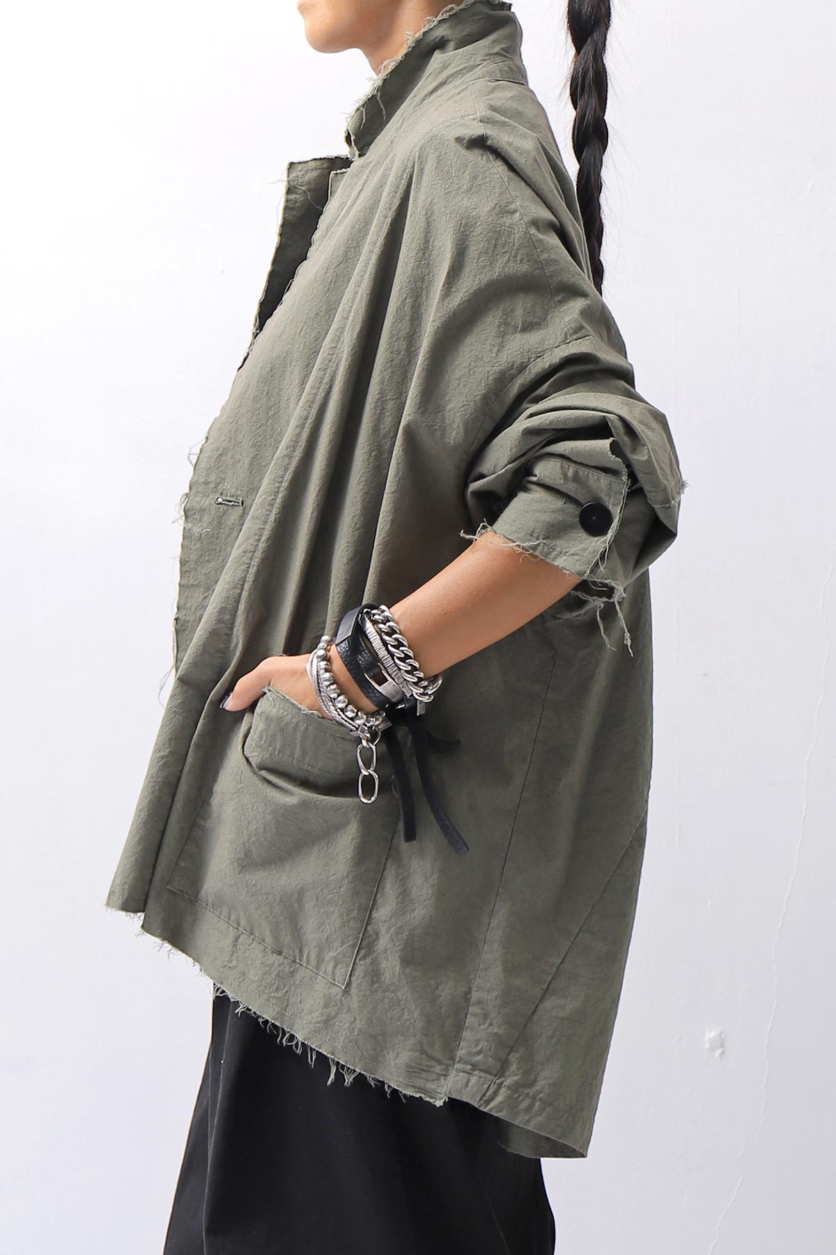 【bajra】 UNISEX LIGHT COTTON SHIRT BLOUSON SHORT 157QB01SH_MILITARY