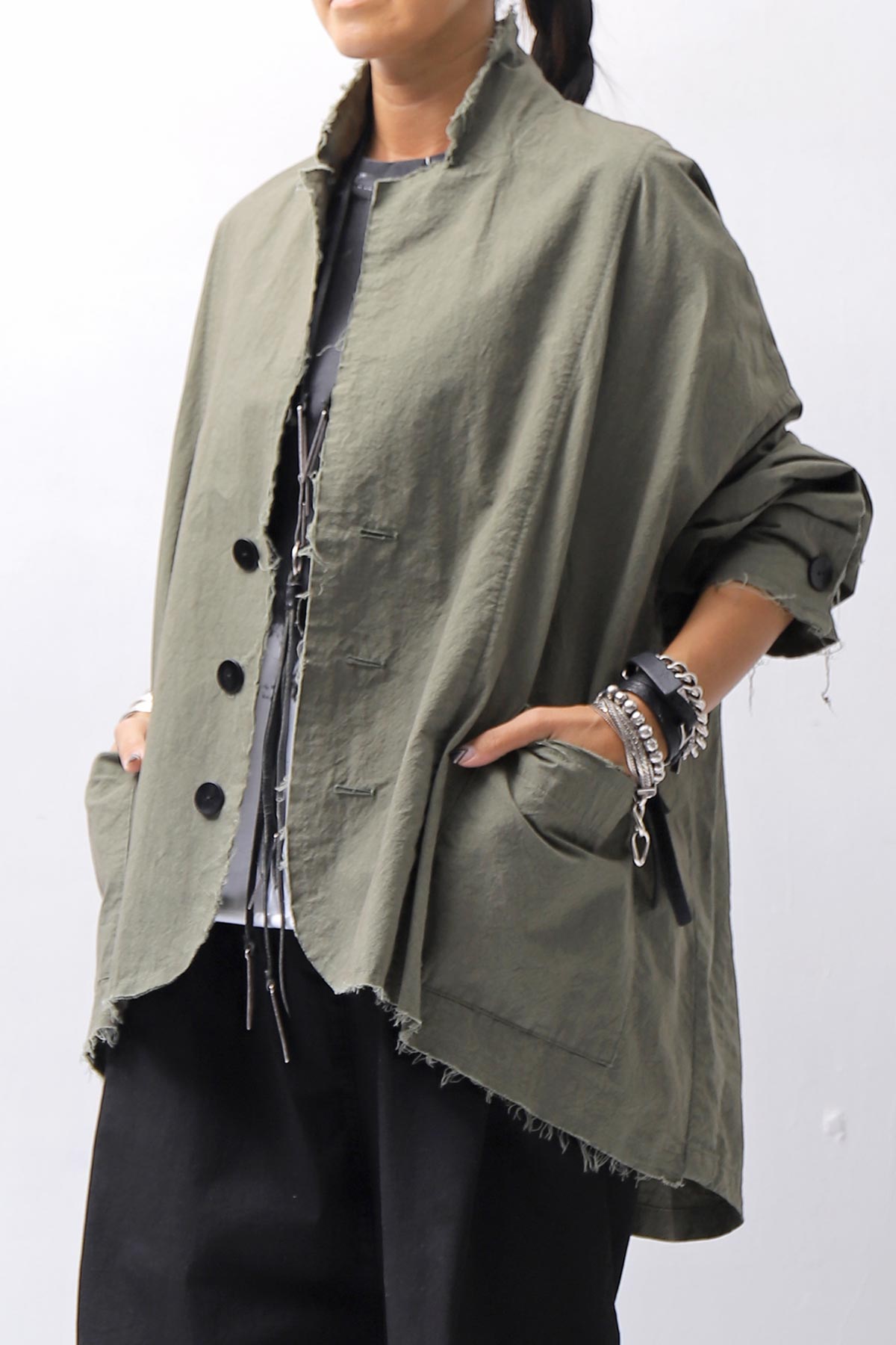【bajra】 UNISEX LIGHT COTTON SHIRT BLOUSON SHORT 157QB01SH_MILITARY
