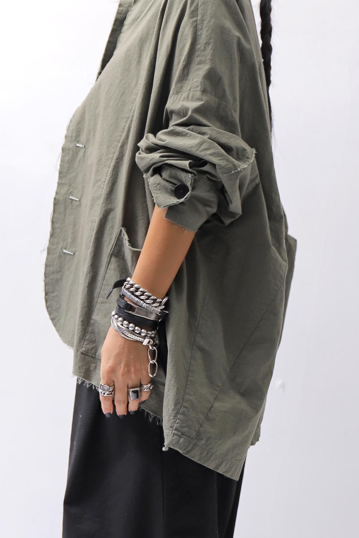 【bajra】 UNISEX LIGHT COTTON SHIRT BLOUSON SHORT 157QB01SH_MILITARY