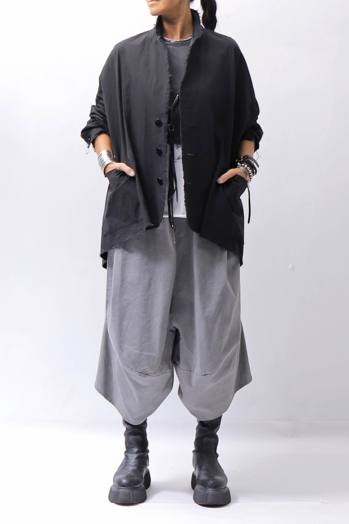 【bajra】 UNISEX LIGHT COTTON SHIRT BLOUSON SHORT 157QB01SH_BLACK