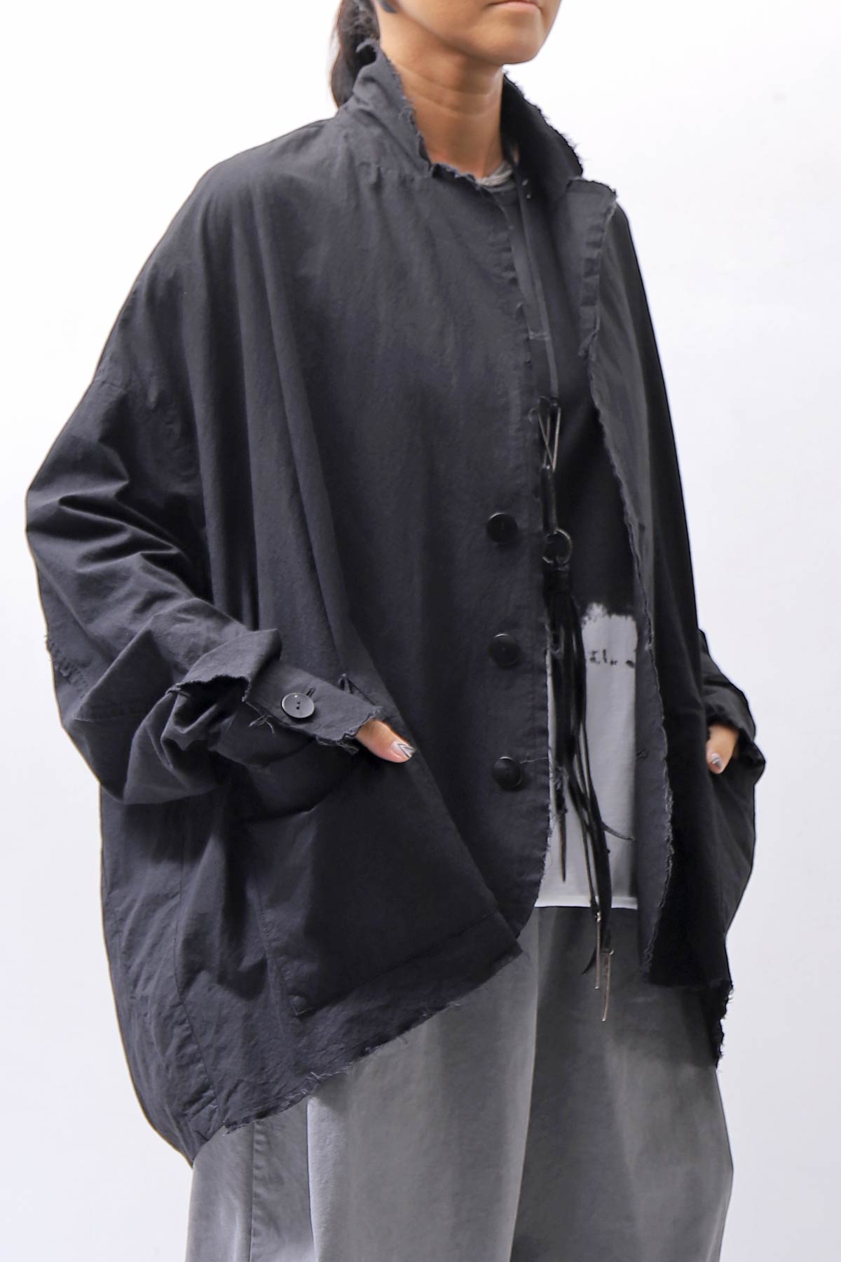 【bajra】 UNISEX LIGHT COTTON SHIRT BLOUSON SHORT 157QB01SH_BLACK