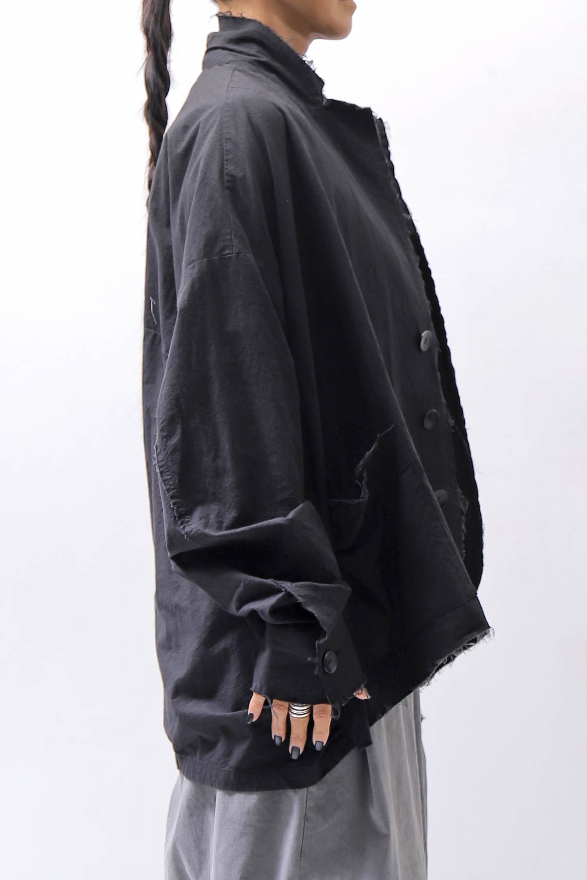 【bajra】 UNISEX LIGHT COTTON SHIRT BLOUSON SHORT 157QB01SH_BLACK