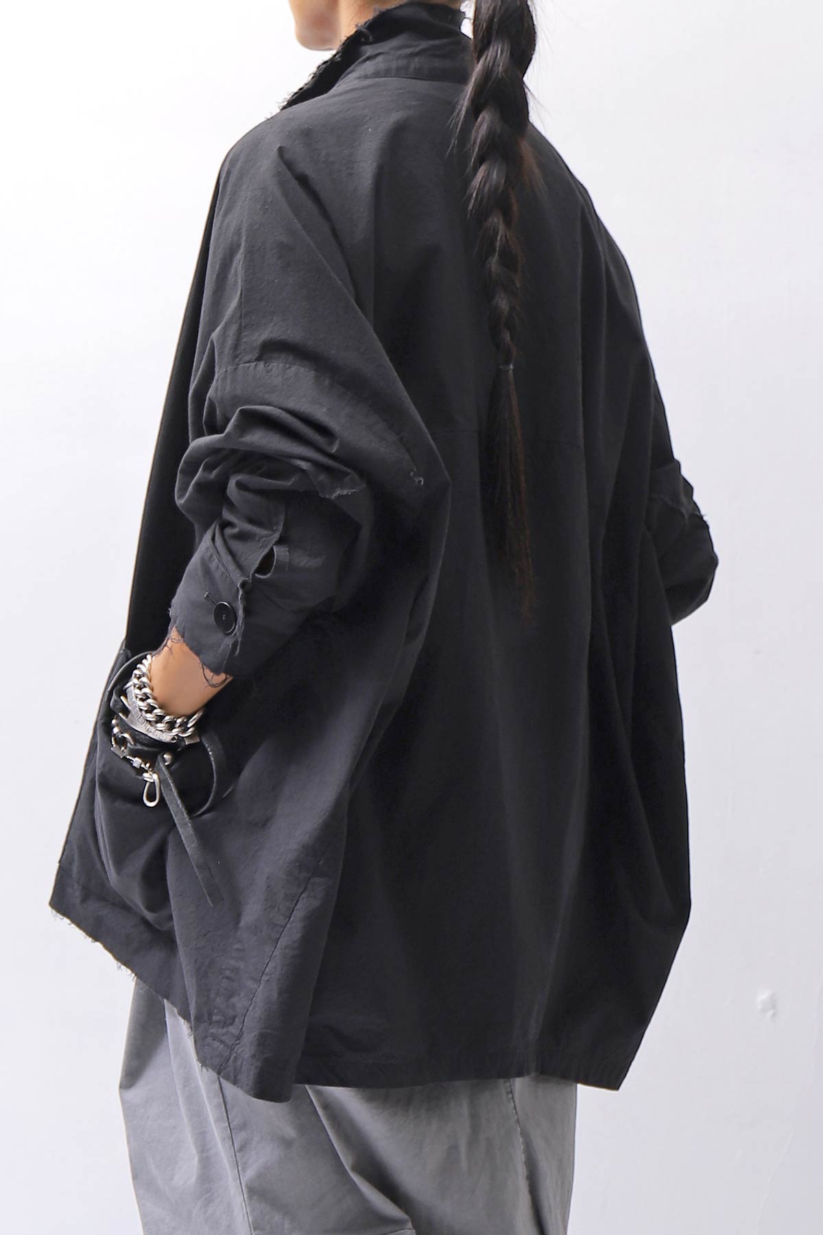 【bajra】 UNISEX LIGHT COTTON SHIRT BLOUSON SHORT 157QB01SH_BLACK