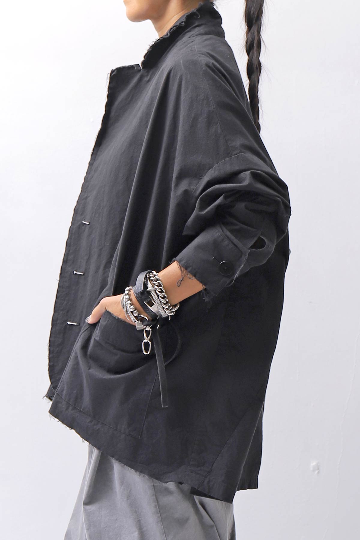 【bajra】 UNISEX LIGHT COTTON SHIRT BLOUSON SHORT 157QB01SH_BLACK