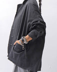 【bajra】 UNISEX LIGHT COTTON SHIRT BLOUSON SHORT 157QB01SH_BLACK