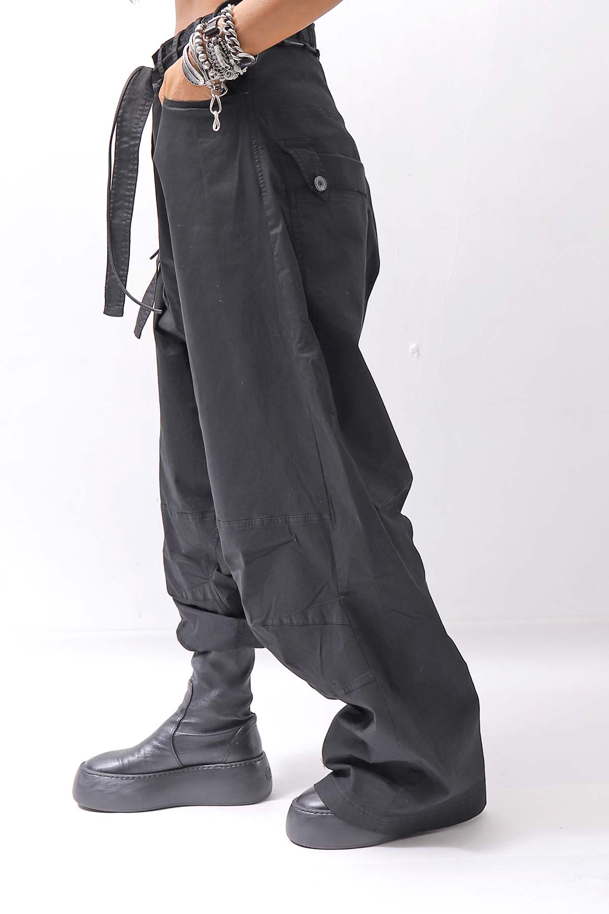 【RUNDHOLZ】 UNISEX WIDE SARROUEL ICONIC COTTON PANTS_BLACK