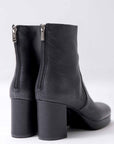 【AGL】 KID LEATHER CHUNKY HEEL SHORT BOOTS_BLACK