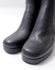 【AGL】 KID LEATHER CHUNKY HEEL SHORT BOOTS_BLACK