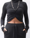 【thom/krom】COTTON MODAL GATHER SHORT TOP WTS601_BLACK