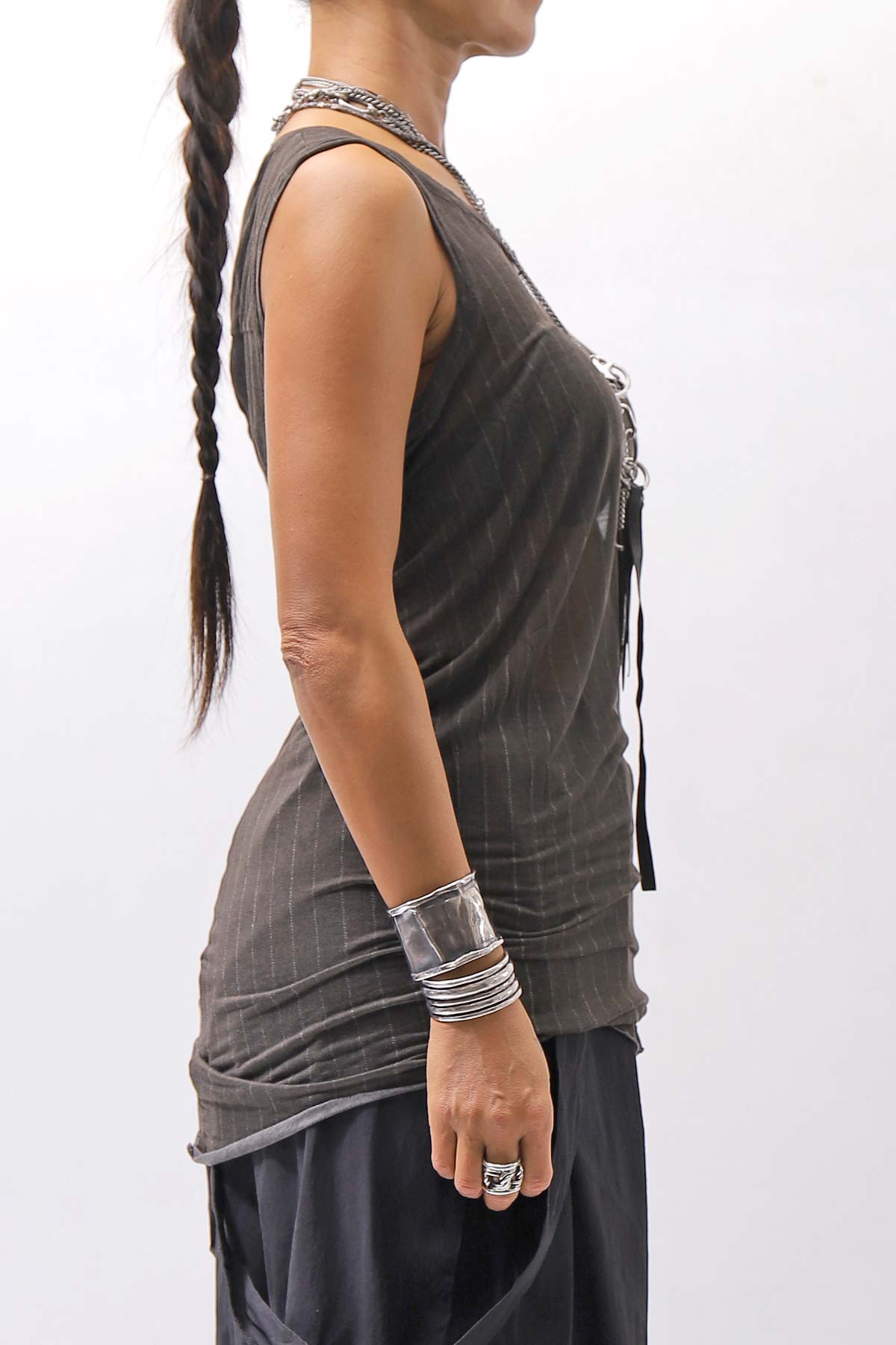 【RUNDHOLZ】 SILK &amp; LYOCELL STRIPES SKIN TANK TOP_UMBRA CLOUD STRIPE