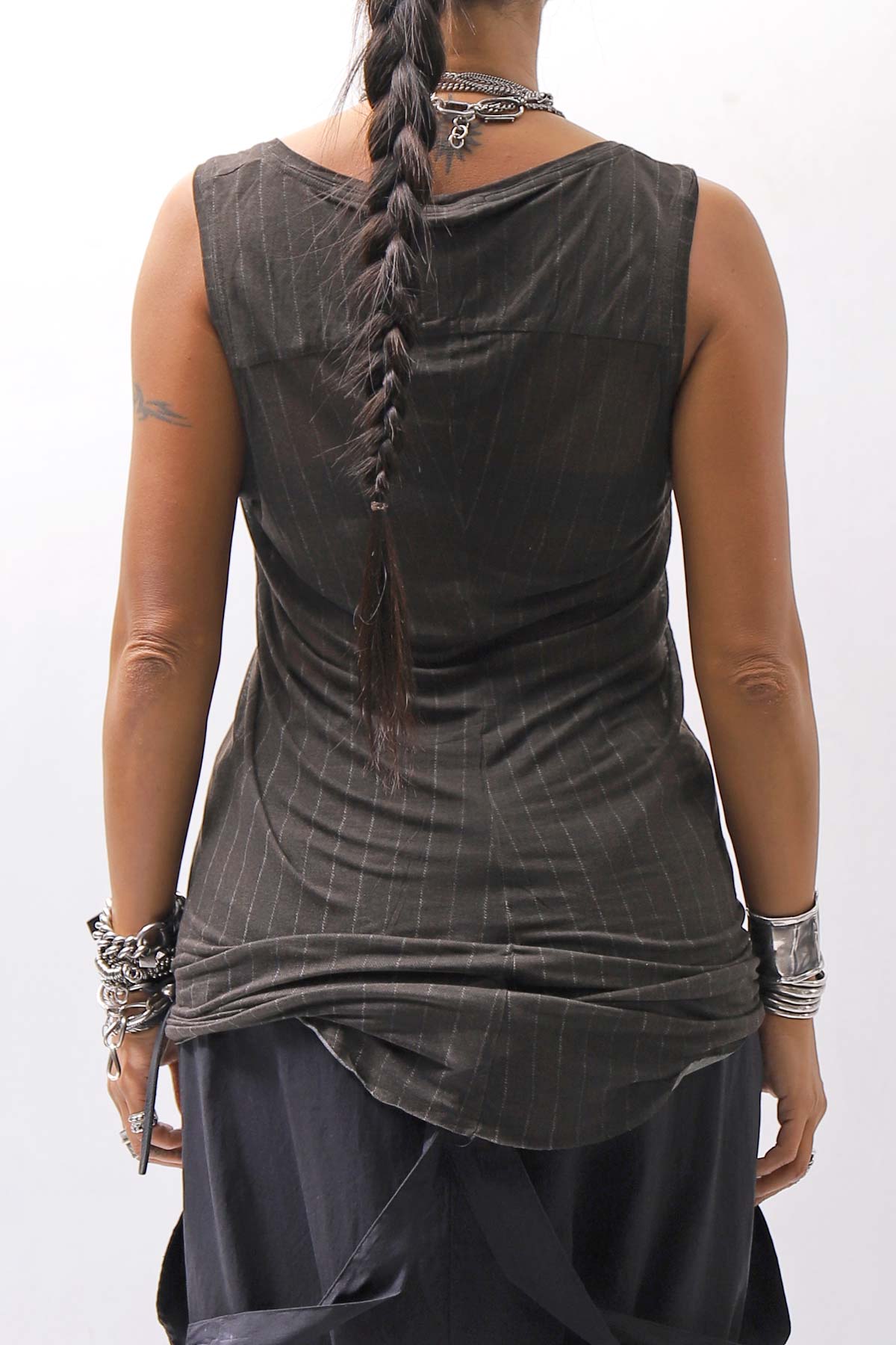 【RUNDHOLZ】 SILK &amp; LYOCELL STRIPES SKIN TANK TOP_UMBRA CLOUD STRIPE