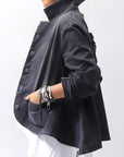 【PLÜ】 SUPER STRETCH COTTON DENIM WIDE SHORT JACKET PL17J_BLACK WASH