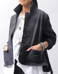 【PLÜ】 SUPER STRETCH COTTON DENIM WIDE SHORT JACKET PL17J_BLACK WASH