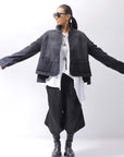 【PLÜ】 SUPER STRETCH COTTON DENIM WIDE SHORT JACKET PL17J_BLACK WASH