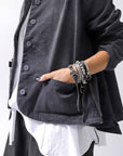 【PLÜ】 SUPER STRETCH COTTON DENIM WIDE SHORT JACKET PL17J_BLACK WASH