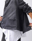 【PLÜ】 SUPER STRETCH COTTON DENIM WIDE SHORT JACKET PL17J_BLACK WASH