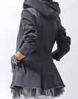 【PLÜ】 SUPER STRETCH COTTON DENIM HOODIE TULLE JACKET PL19_BLACK WASH