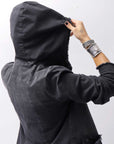 【PLÜ】 SUPER STRETCH COTTON DENIM HOODIE TULLE JACKET PL19_BLACK WASH