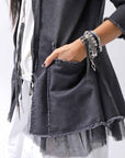 【PLÜ】 SUPER STRETCH COTTON DENIM HOODIE TULLE JACKET PL19_BLACK WASH