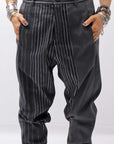 【NOSTRASANTISSIMA】UNISEX MIXED STRIPES PANTS P17_BLACK