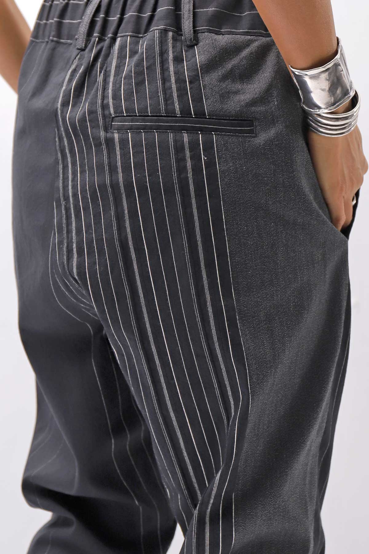 【NOSTRASANTISSIMA】UNISEX MIXED STRIPES PANTS P17_BLACK