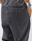 【NOSTRASANTISSIMA】UNISEX MIXED STRIPES PANTS P17_BLACK