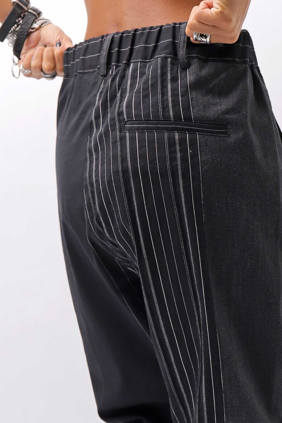 【NOSTRASANTISSIMA】UNISEX MIXED STRIPES PANTS P17_BLACK