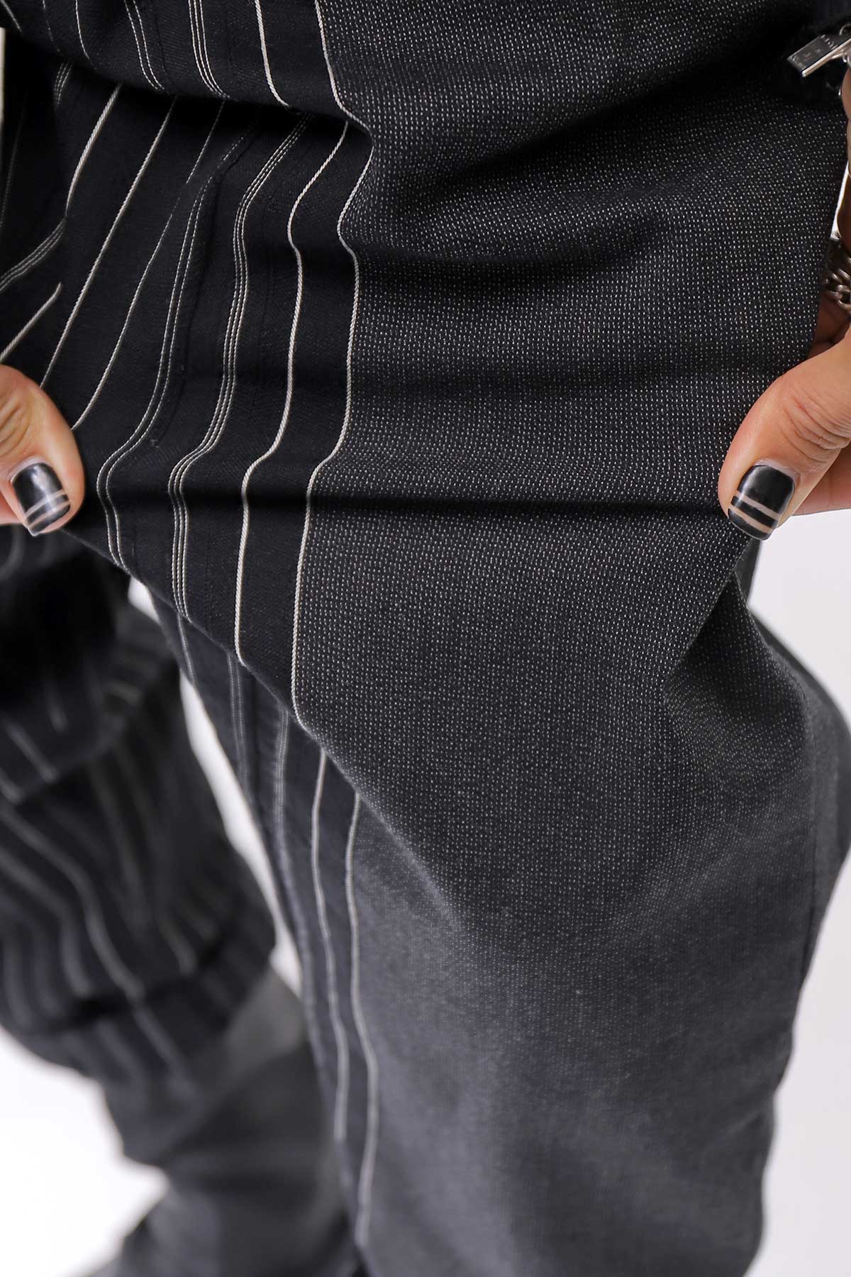 【NOSTRASANTISSIMA】UNISEX MIXED STRIPES PANTS P17_BLACK